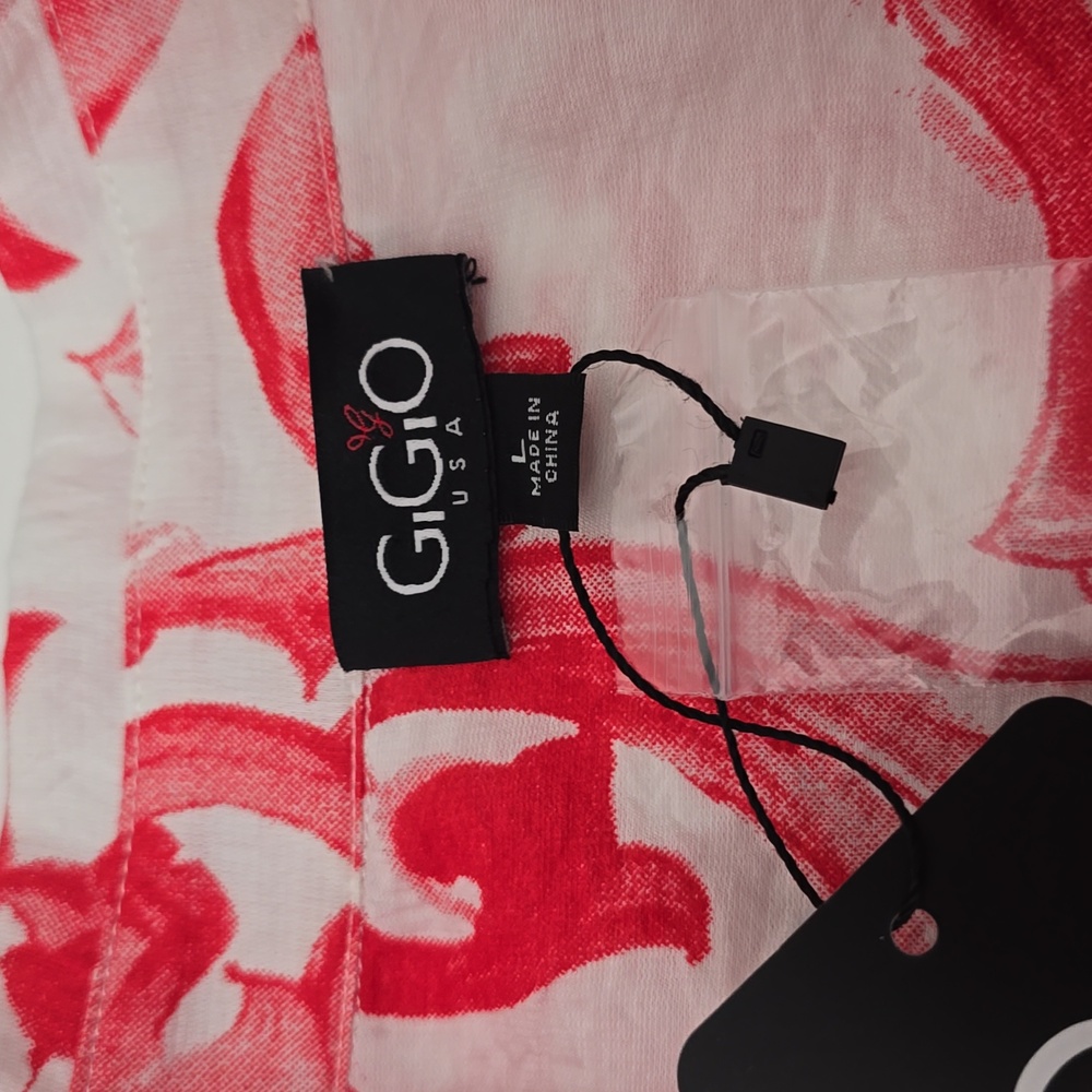 NWT GiGiO USA Vibrant Print Red Oversized Button Front Shirt Size Large - Picture 15 of 16